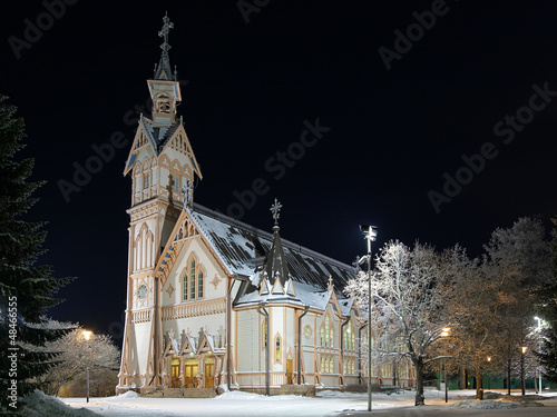 Obraz na płótnie Kajaani Church in winter night, Finland w salonie