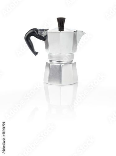 Moka Pot, italian espresso machine coffee maker and reflection
