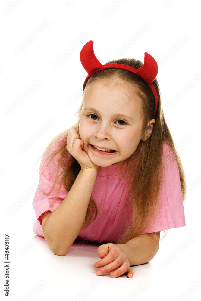 Young girl with horns imp Young girl with horns imp