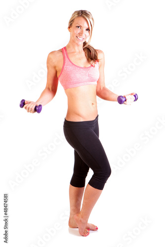 Portrait of pretty young woman doing exercise