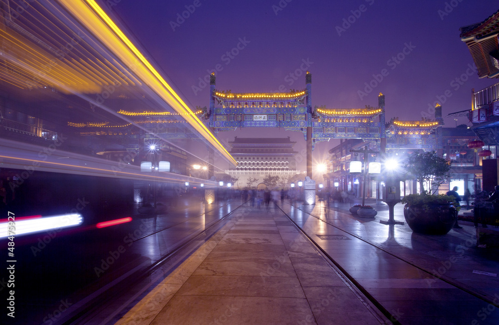 Fototapeta premium beijing qianmen street at night,traditional commercial street