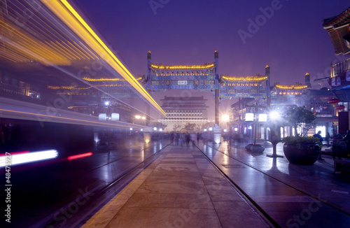 beijing qianmen street at night,traditional commercial street