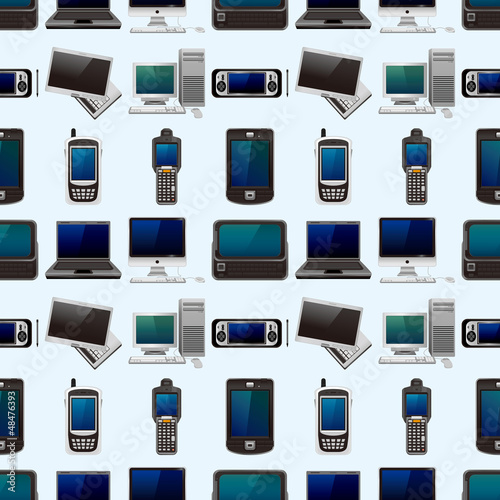 computer and phone set seamless pattern