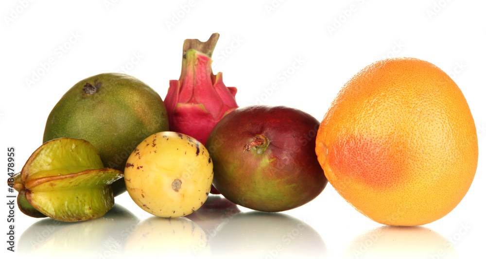 Composition of exotic fruits isolated on white Composition of exotic fruits isolated on white