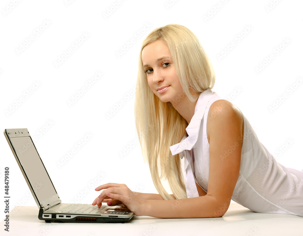 Portrait of a happy young business woman lying Portrait of a happy young business woman lying