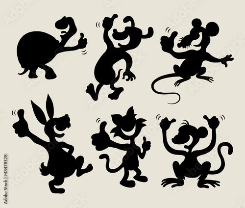 Thumbs up cartoon animals silhouette set 1 © ComicVector