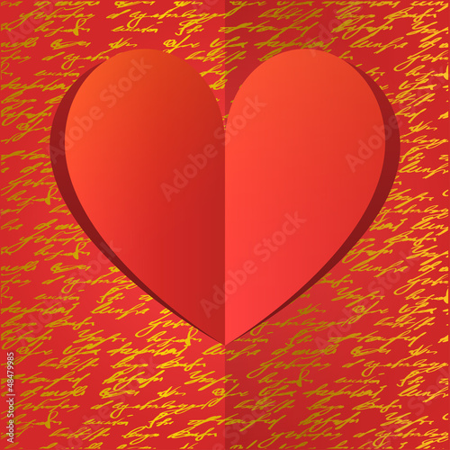 Paper heart with gold handwrite pattern