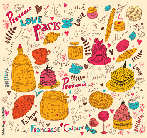 Vector background with symbols of food France