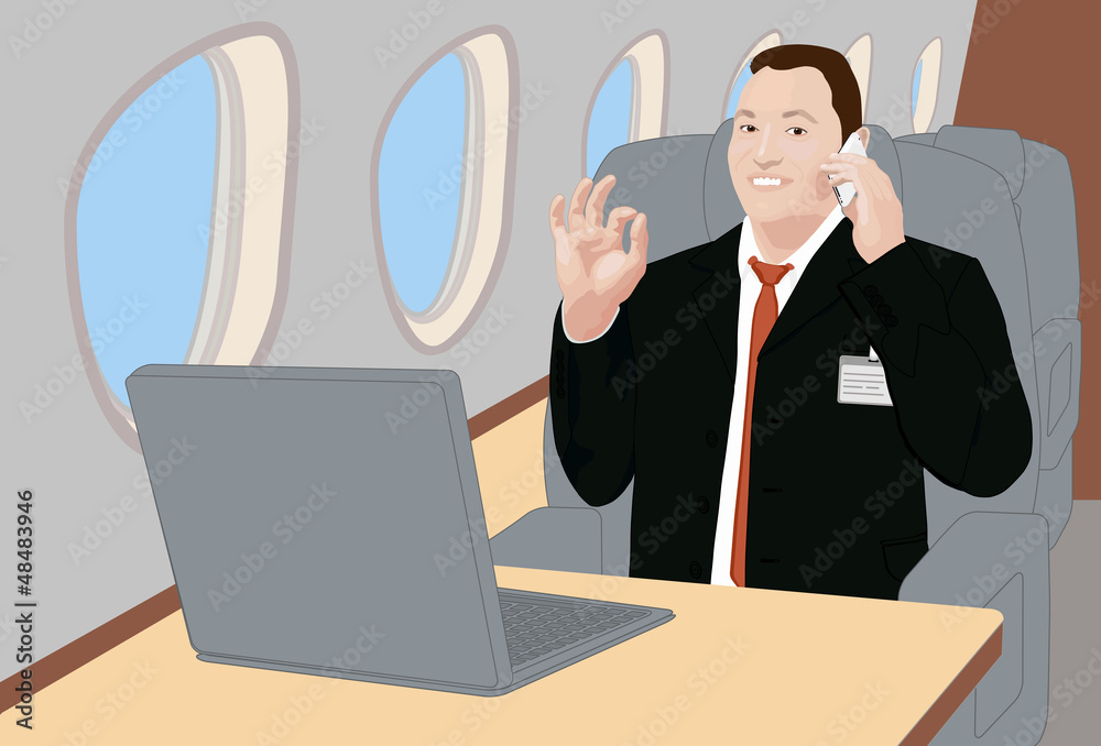 Success businessman on board of corporate jet