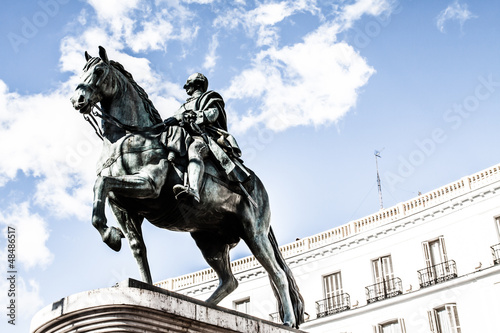 The monument of Charles III on Puerta del Sol in Madrid, Spain