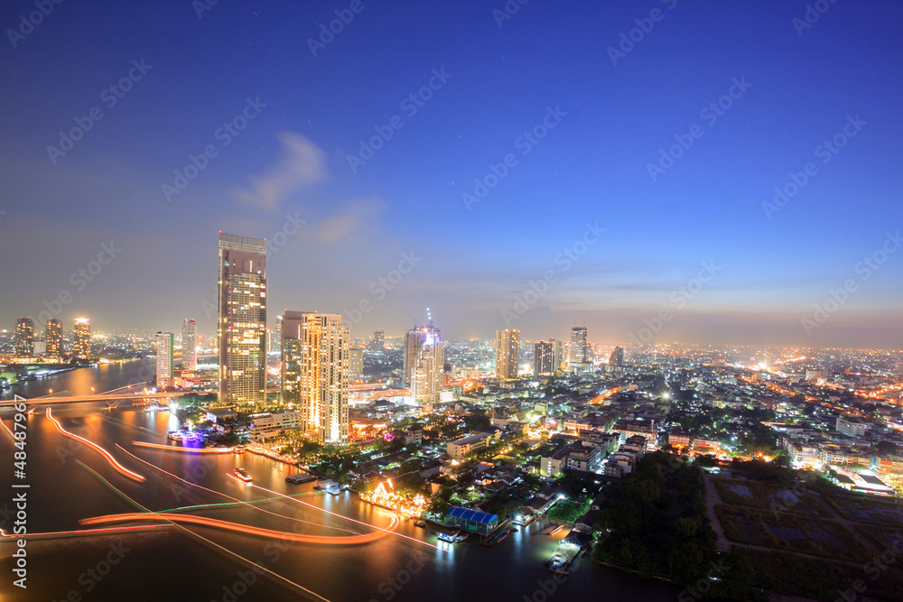 Bangkok Skyline Aerial view at dusk
