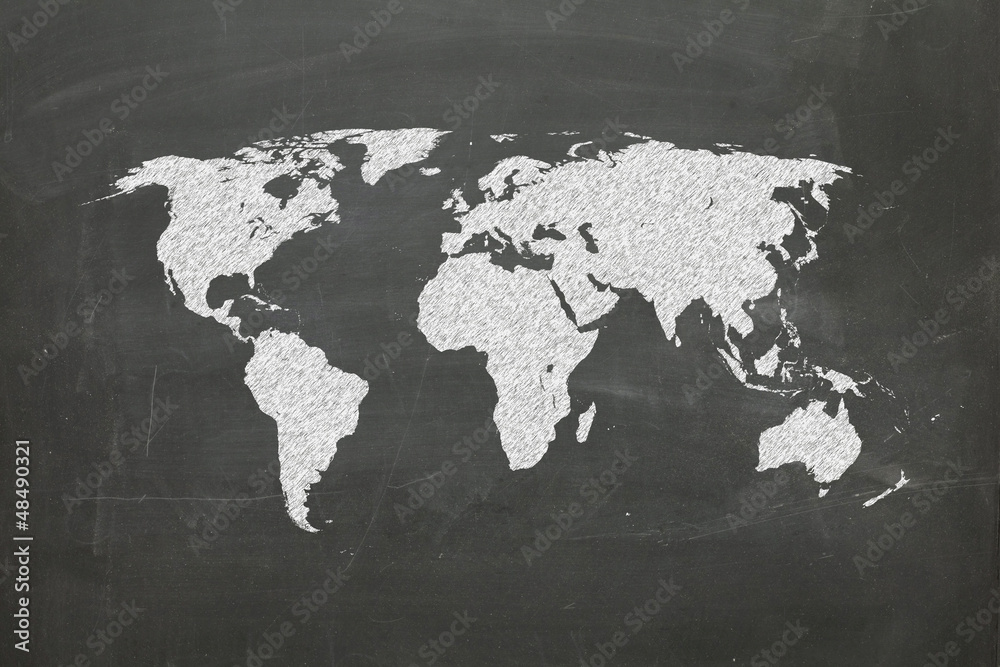 Naklejka premium world map on chalk board