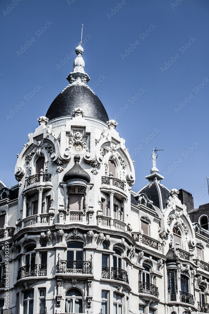 Facade of white building in Madrid, Spain
