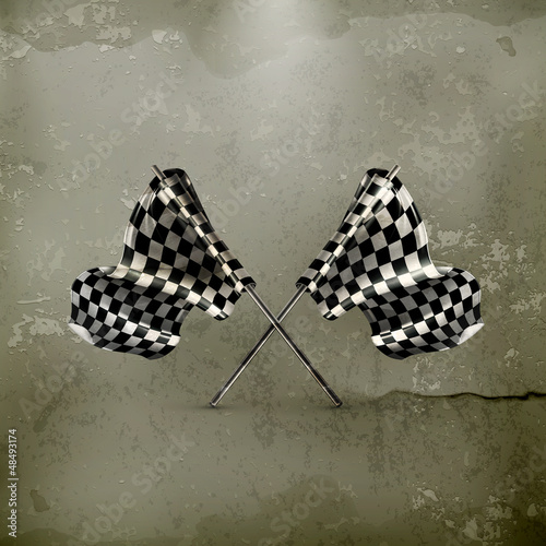 Two crossed checkered flags, old-style