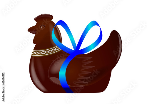 Poule de Pâques [cocotte] chocolat - Ruban bleu - Pâques