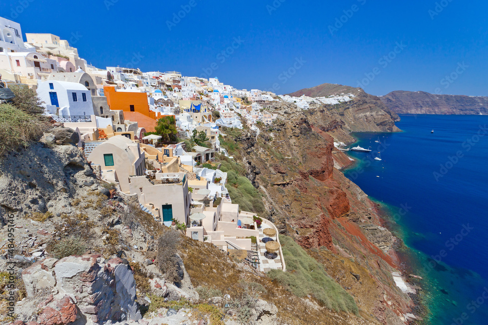 Architecture of Oia town on Santorini island, Greece
