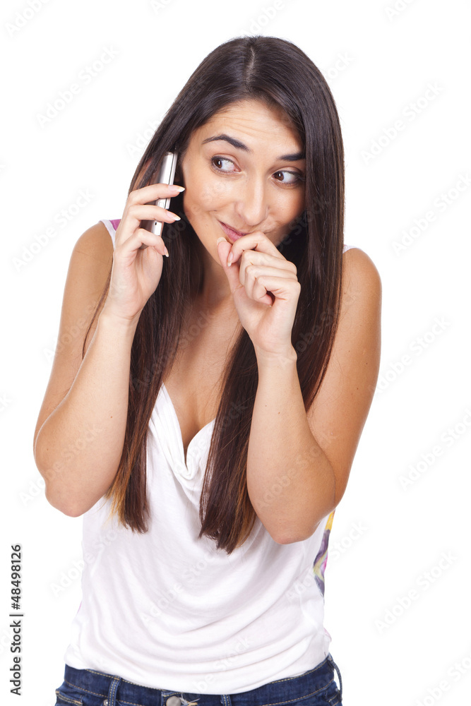Young beautiful woman smiles to your cellular Young beautiful woman smiles to your cellular