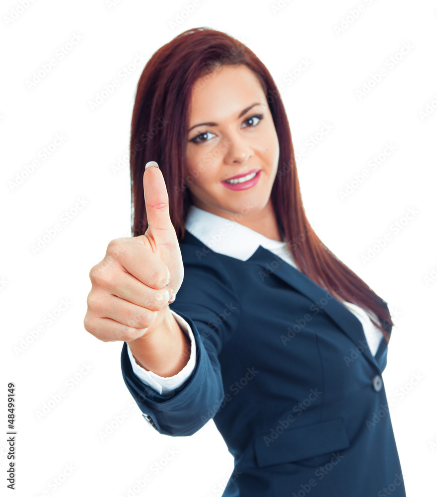 Attractive young business woman with thumb up, isolated on white Attractive young business woman with thumb up, isolated on white