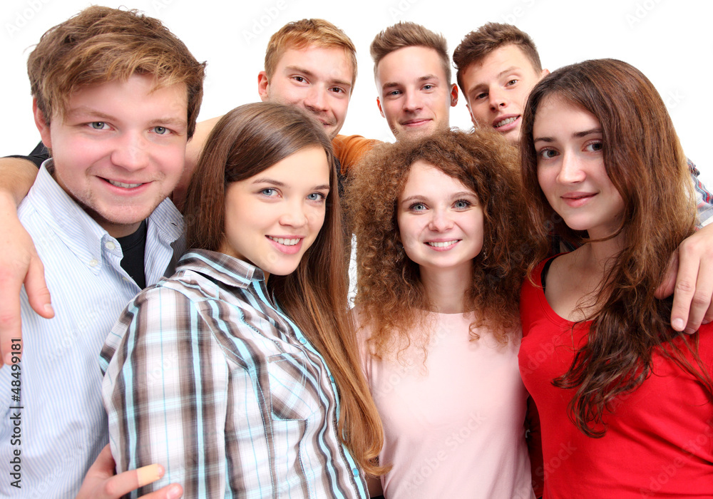 Casual group of excited friends isolated on white Casual group of excited friends isolated on white