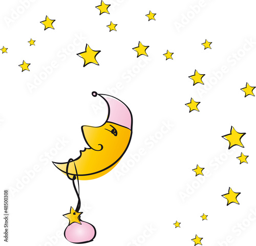 Mond mit rosa Mütze und Sternen - Mädchen