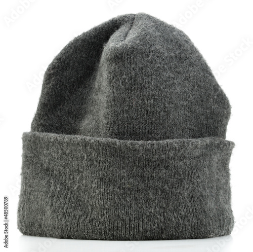 Gray beanie hat isolated on white background