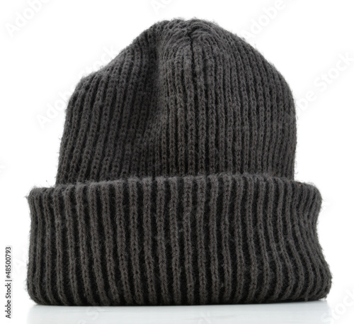 Black wool beanie hat cap perfect for winter weather isolated