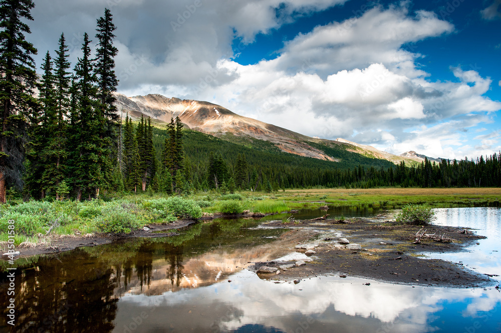 Mountain panorama with small lake at the icefield parkway Mountain panorama with small lake at the icefield parkway