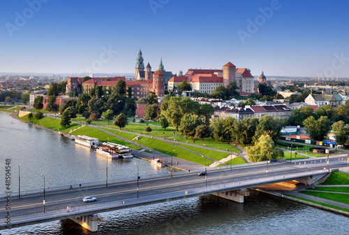 Wawel Castle, Vistula river and bridge in Krakow, Poland #48504548