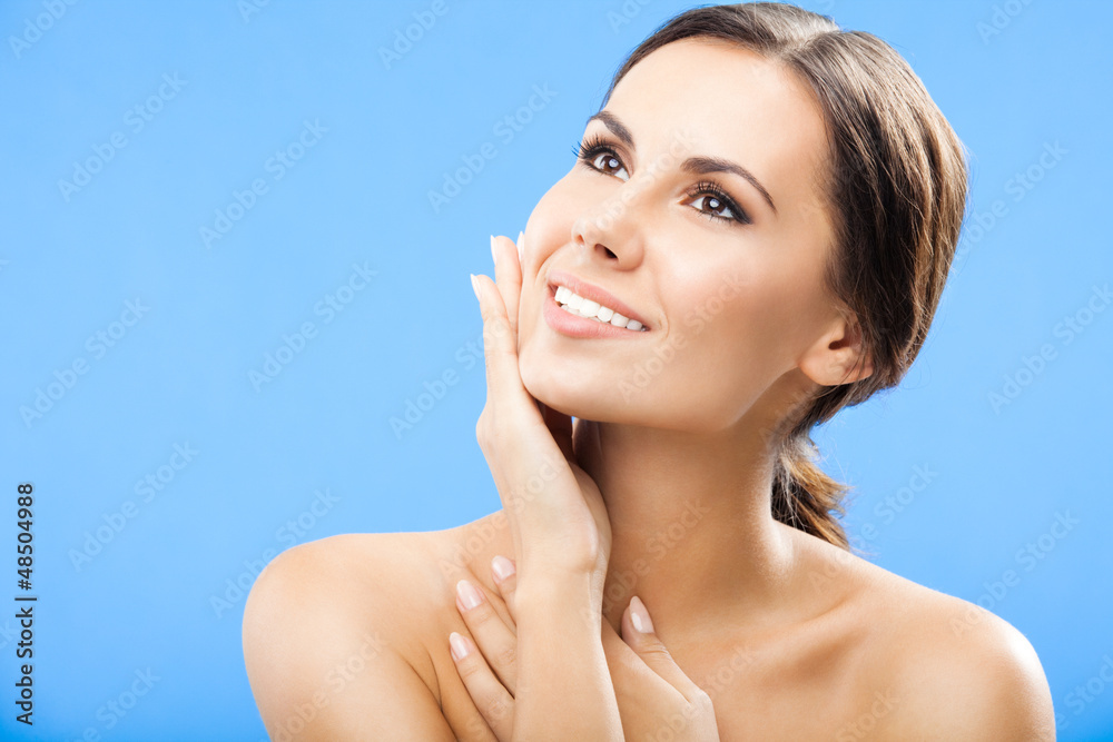 Portrait of beautiful woman, on blue Portrait of beautiful woman, on blue
