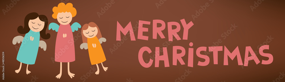 cartoon merry christmas post card sign with angels cartoon merry christmas post card sign with angels