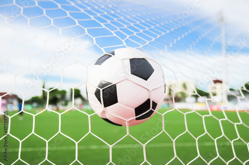soccer ball in goal net © tungphoto