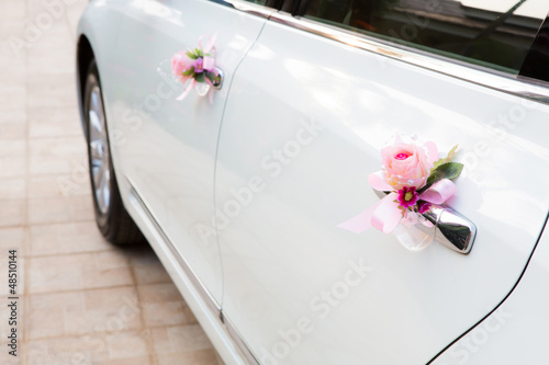Wedding car with beautiful decorations