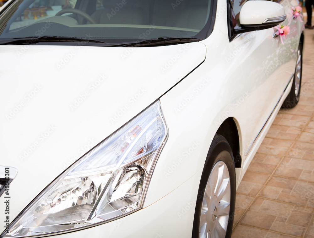 Wedding car with beautiful decorations