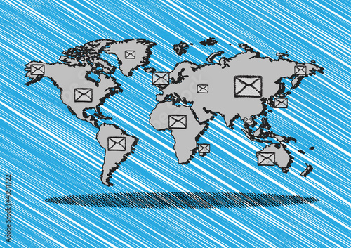 hand drawn globe and Letter doodles