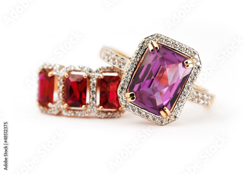 Jewelry rings with amethyst and ruby