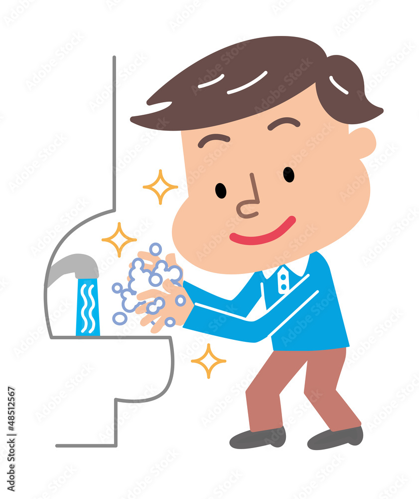 手を洗う男性