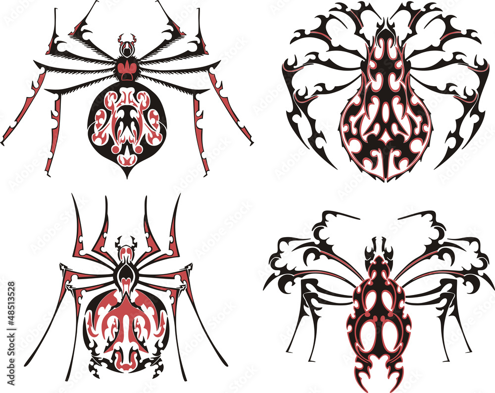 Fototapeta premium Black and red symmetric spider tattoos