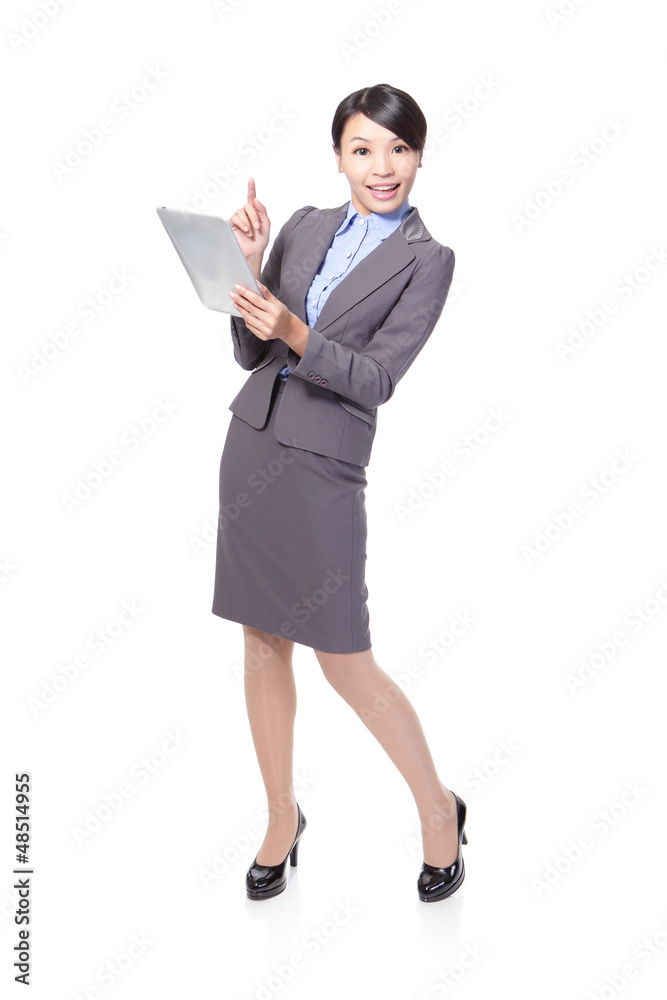 business woman happy using tablet pc business woman happy using tablet pc