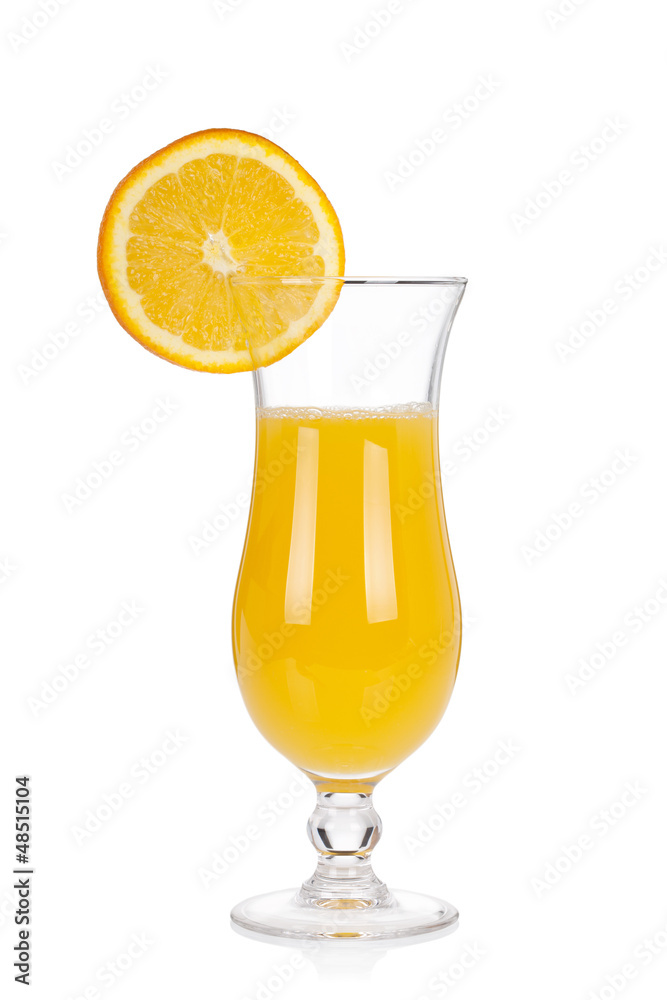 Cocktail glass set. Hurricane with orange juice and orange slice