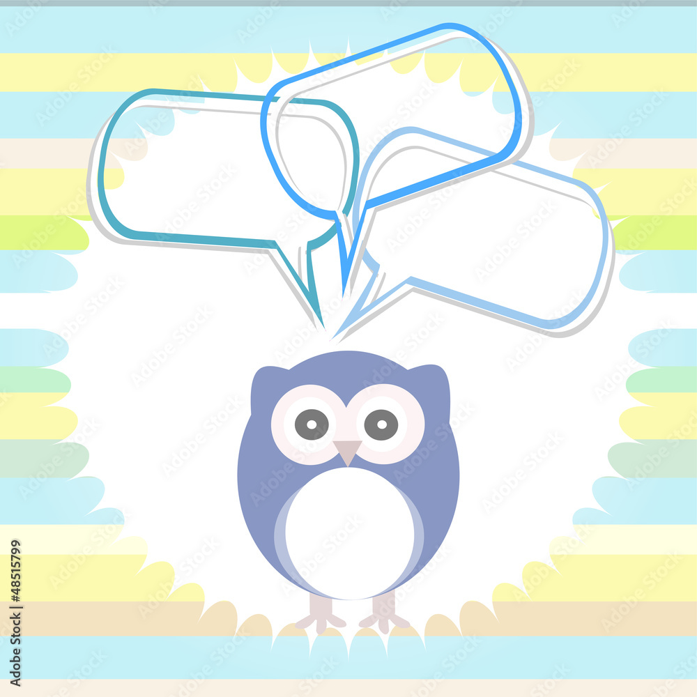 Cute card with owl and thought speech bubble Cute card with owl and thought speech bubble