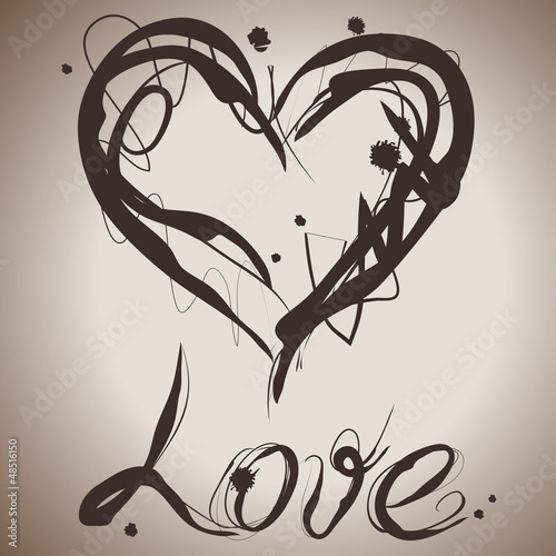 Grunge elegance ink splash illustration of heart