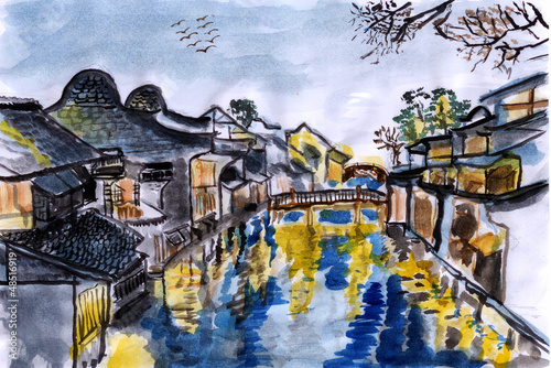 illustration The river village wuzhen photo