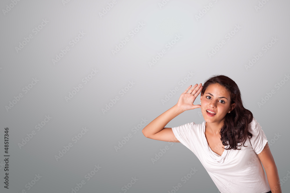 pretty woman gesturing with copy space pretty woman gesturing with copy space