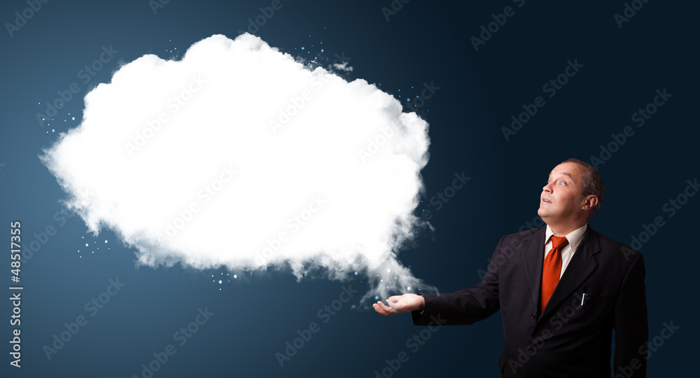 businessman presenting abstract cloud copy space businessman presenting abstract cloud copy space