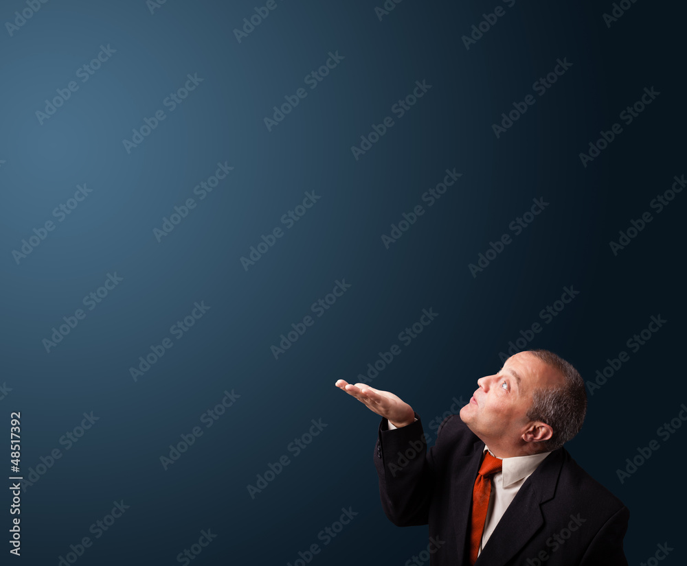 funny businessman gesturing with copy space funny businessman gesturing with copy space