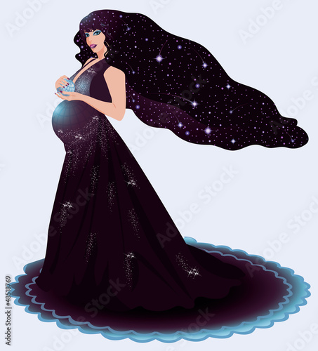 Pregnant cosmos woman, vector illustration