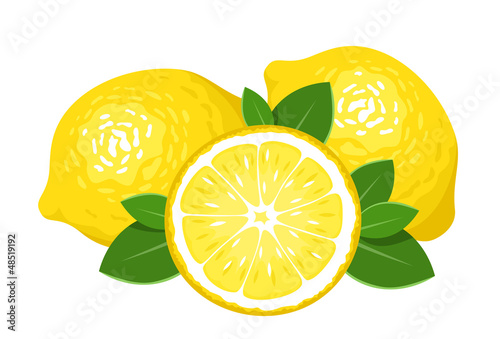 Three lemons isolated on white. Vector illustration.