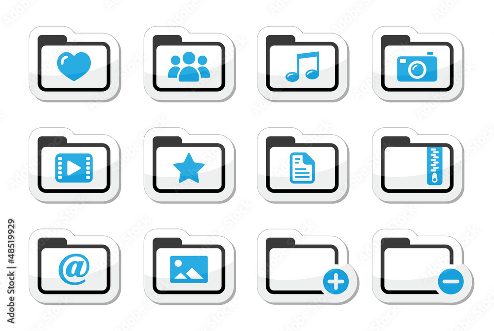 Folder documents music film icons set Folder documents music film icons set