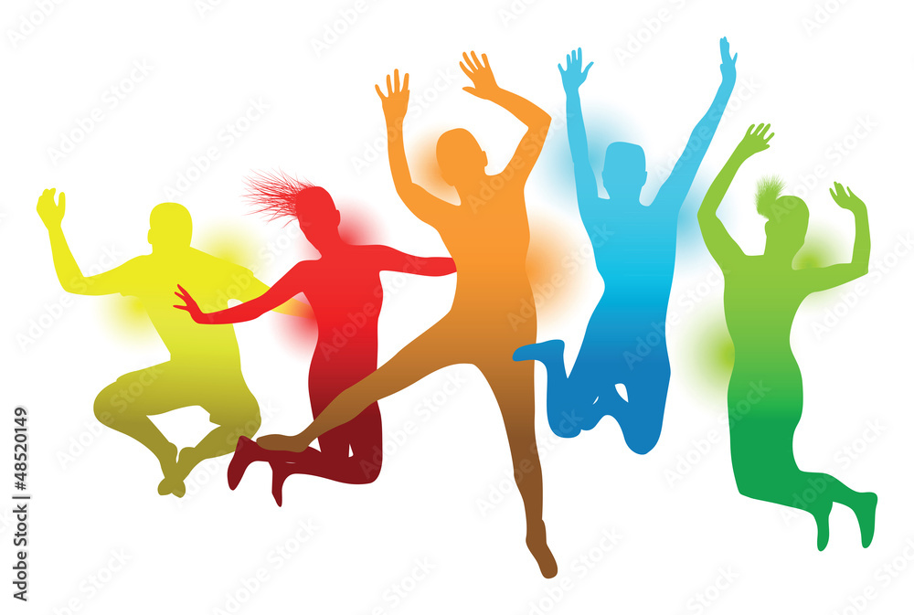 colourful people jumping colourful people jumping