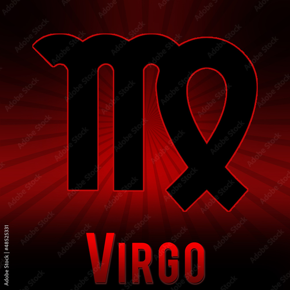 Virgo symbol with a red background and black burst. Stock Illustration ...